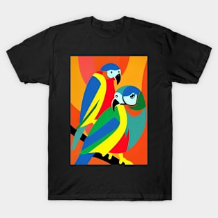 COLORFUL PARROTS RED BACKGROUND T-Shirt